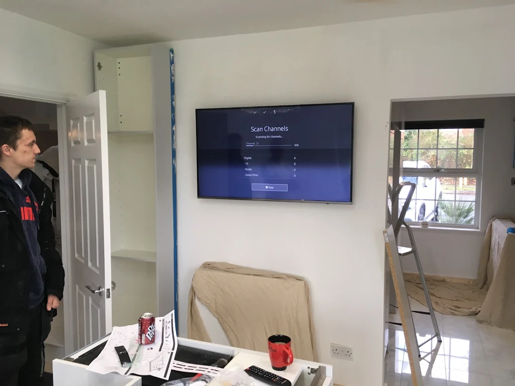 TV wall mounted in kitchen